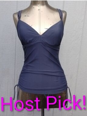 Athleta Tankini Swimsuit Top V-Neck Twist Front Style Asphalt Gray Spandex Nylon